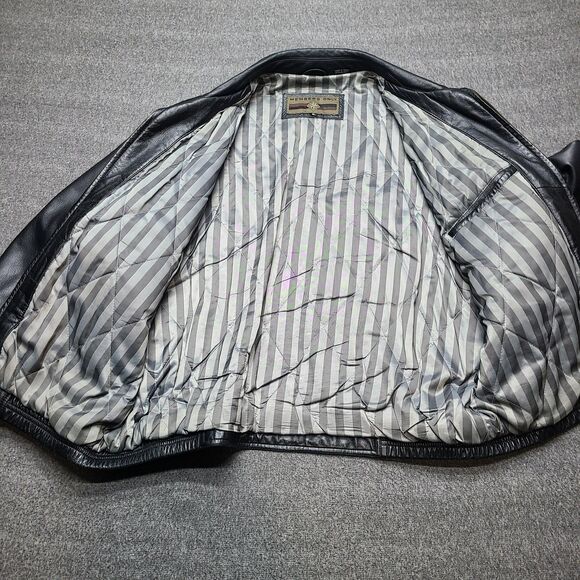 Members Only Jacket Mens Extra Large Black Genuine Leather Bomber Quilted Liner - Picture 4 of 10